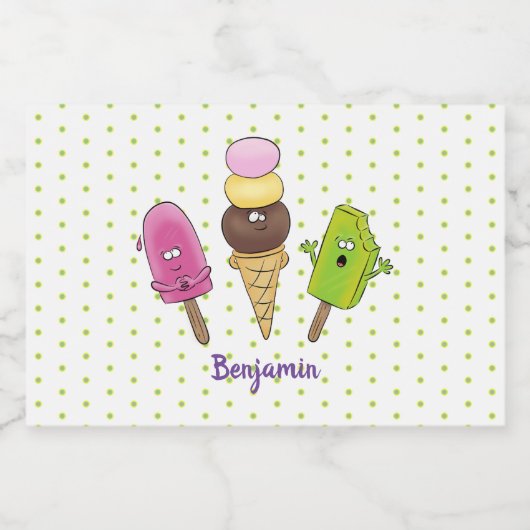 かわいいおもしろいアイスクリームポップシクル漫画トリオ フードラベル (シングルラベル)