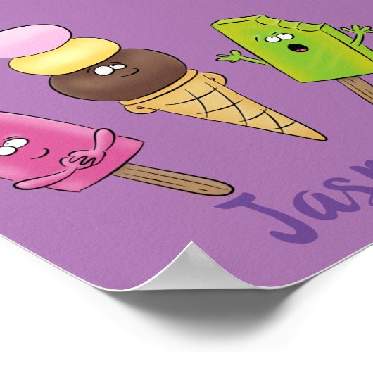 かわいいおもしろいアイスクリームポップシクル漫画トリオ ポスター (角)