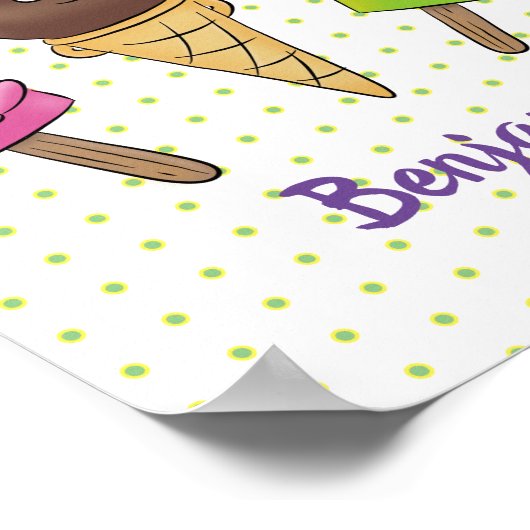 かわいいおもしろいアイスクリームポップシクル漫画トリオ ポスター (角)