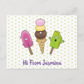 かわいいおもしろいアイスクリームポップシクル漫画トリオ ポストカード (正面)