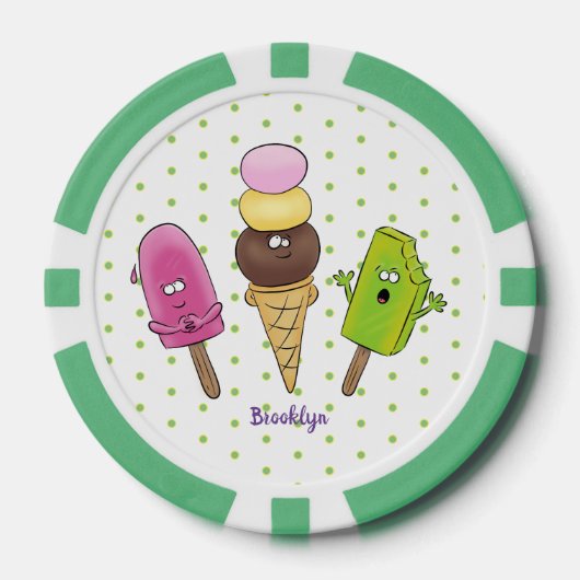 かわいいおもしろいアイスクリームポップシクル漫画トリオ ポーカーチップ (正面)