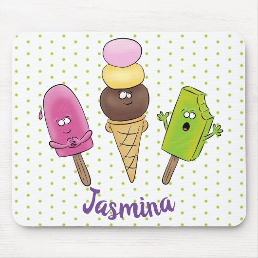 かわいいおもしろいアイスクリームポップシクル漫画トリオ マウスパッド (正面)