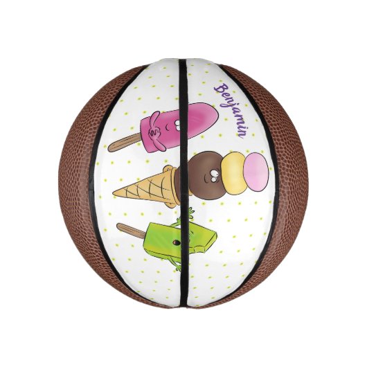 かわいいおもしろいアイスクリームポップシクル漫画トリオ ミニバスケットボール (縦)