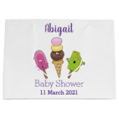 かわいいおもしろいアイスクリームポップシクル漫画トリオ ラージペーパーバッグ (正面)