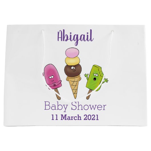 かわいいおもしろいアイスクリームポップシクル漫画トリオ ラージペーパーバッグ (正面)