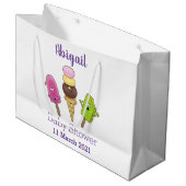 かわいいおもしろいアイスクリームポップシクル漫画トリオ ラージペーパーバッグ (正面アングル)