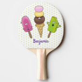 かわいいおもしろいアイスクリームポップシクル漫画トリオ 卓球ラケット (裏面)