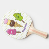 かわいいおもしろいアイスクリームポップシクル漫画トリオ 卓球ラケット (横)
