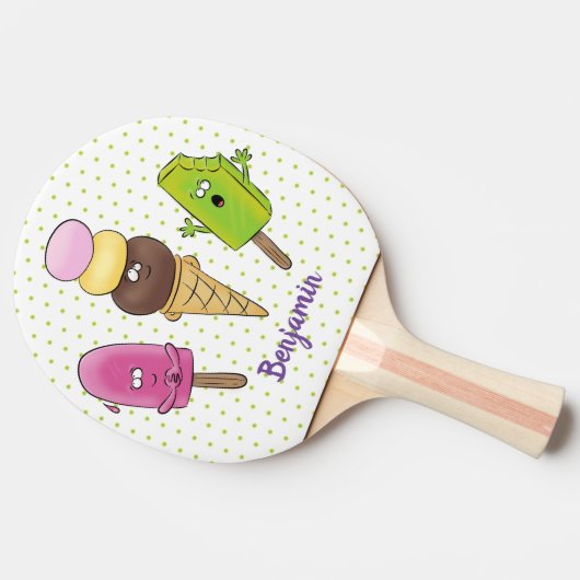 かわいいおもしろいアイスクリームポップシクル漫画トリオ 卓球ラケット (横)