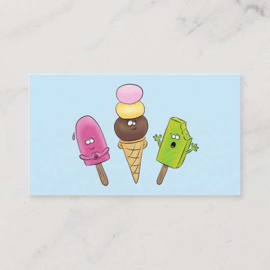 かわいいおもしろいアイスクリームポップシクル漫画トリオ 名刺 (裏面)
