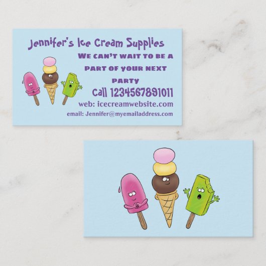 かわいいおもしろいアイスクリームポップシクル漫画トリオ 名刺 (正面/裏面)