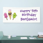 かわいいおもしろいアイスクリームポップシクル漫画トリオ 横断幕 (トレードショー)