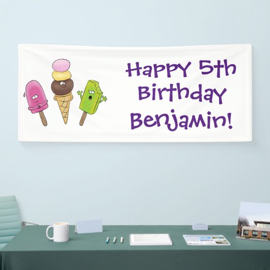 かわいいおもしろいアイスクリームポップシクル漫画トリオ 横断幕 (トレードショー)