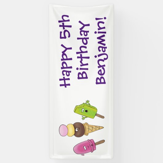 かわいいおもしろいアイスクリームポップシクル漫画トリオ 横断幕 (縦)