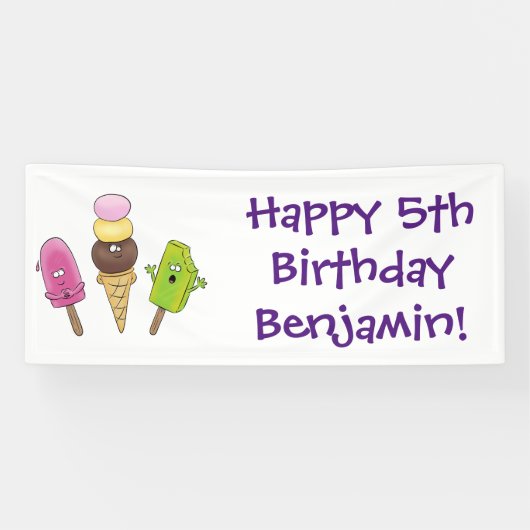 かわいいおもしろいアイスクリームポップシクル漫画トリオ 横断幕 (横)