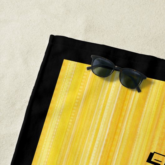 かわいいおもしろいイエローブラックパターパーソナライズされたン ビーチタオル (インサイチュ)