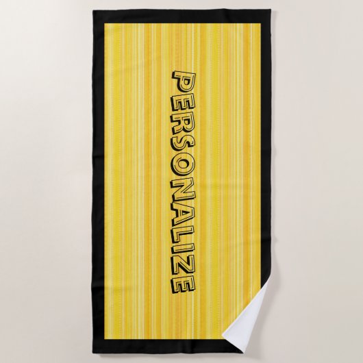 かわいいおもしろいイエローブラックパターパーソナライズされたン ビーチタオル (正面)