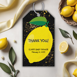 かわいいおもしろいイエローレモン金ゴールドグリッターベビーシャワー ギフトタグ