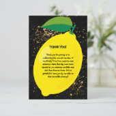 かわいいおもしろいイエローレモン金ゴールドグリッターベビーシャワー サンキューカード (スタンド正面)