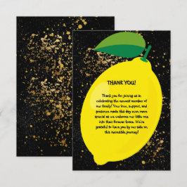 かわいいおもしろいイエローレモン金ゴールドグリッターベビーシャワー サンキューカード