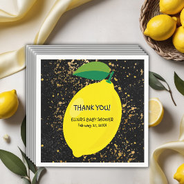 かわいいおもしろいイエローレモン金ゴールドグリッターベビーシャワー スタンダードカクテルナプキン