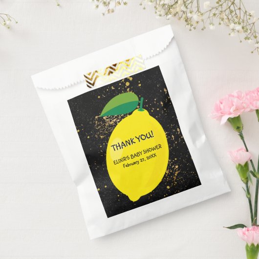 かわいいおもしろいイエローレモン金ゴールドグリッターベビーシャワー フェイバーバッグ (封をした状態)