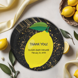 かわいいおもしろいイエローレモン金ゴールドグリッターベビーシャワー ペーパープレート