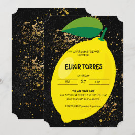 かわいいおもしろいイエローレモン金ゴールドグリッターベビーシャワー 招待状