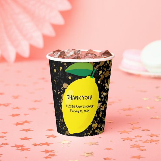 かわいいおもしろいイエローレモン金ゴールドグリッターベビーシャワー 紙コップ (インサイチュ)