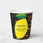 かわいいおもしろいイエローレモン金ゴールドグリッターベビーシャワー 紙コップ (正面)