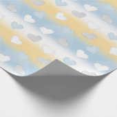 かわいいおもしろいイエロー、ホワイト、ブルーのハート パターン（の模様が）ある ラッピングペーパー (角)