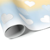 かわいいおもしろいイエロー、ホワイト、ブルーのハート パターン（の模様が）ある ラッピングペーパー (ロールコーナー)