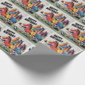 かわいいおもしろいウマ遊ズのサッカー誕生日 ラッピングペーパー (角)