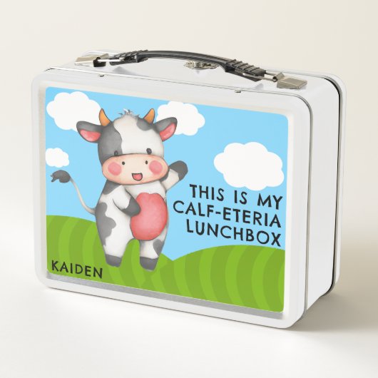 かわいいおもしろいカウプンジョークファームアニマルキッズ学校 メタルランチボックス (裏面)