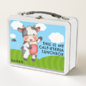 かわいいおもしろいカウプンジョークファームアニマルキッズ学校 メタルランチボックス (正面)