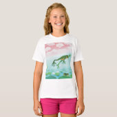 かわいいおもしろいカエルが池に飛び込む Tシャツ (正面フル)