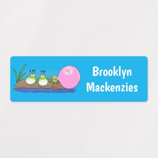 かわいいおもしろいカエルのバブルガムパーソナライズされた漫画 ラベル (デザイン2)