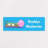 かわいいおもしろいカエルのバブルガムパーソナライズされた漫画 ラベル (デザイン1)