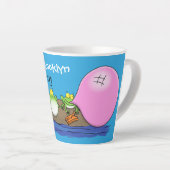 かわいいおもしろいカエルのバブルガム漫画イラストレーション カフェラテマグ (右アングル)