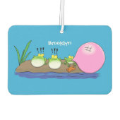 かわいいおもしろいカエルのバブルガム漫画イラストレーション カーエアーフレッシュナー (裏面)