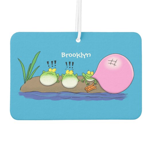 かわいいおもしろいカエルのバブルガム漫画イラストレーション カーエアーフレッシュナー (裏面)