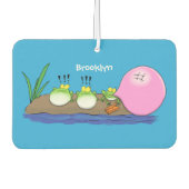 かわいいおもしろいカエルのバブルガム漫画イラストレーション カーエアーフレッシュナー (正面)