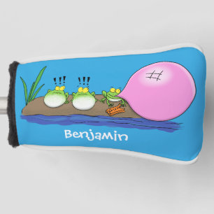 かわいいおもしろいカエルのバブルガム漫画イラストレーション ゴルフヘッドカバー