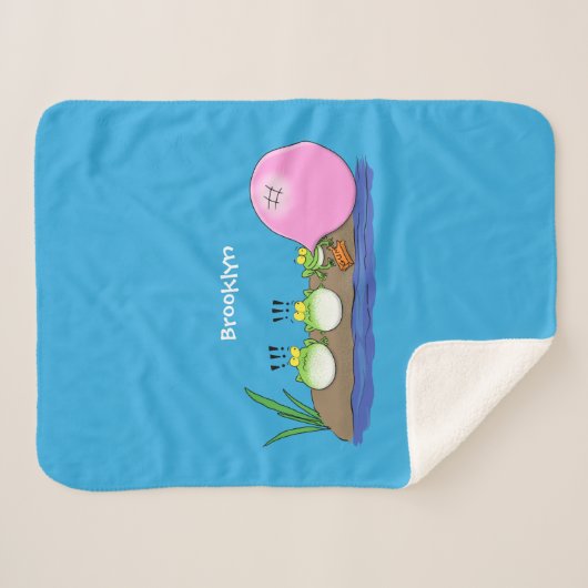 かわいいおもしろいカエルのバブルガム漫画イラストレーション シェルパブランケット (正面(横))