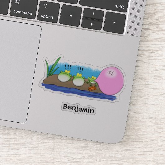 かわいいおもしろいカエルのバブルガム漫画イラストレーション シール (詳細)