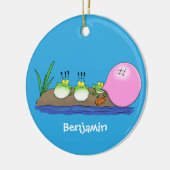 かわいいおもしろいカエルのバブルガム漫画イラストレーション セラミックオーナメント (左)