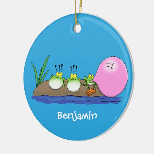 かわいいおもしろいカエルのバブルガム漫画イラストレーション セラミックオーナメント (左)
