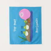 かわいいおもしろいカエルのバブルガム漫画イラストレーション タペストリー (正面)