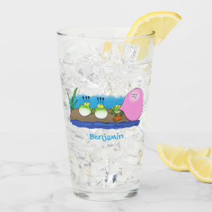 かわいいおもしろいカエルのバブルガム漫画イラストレーション タンブラーグラス