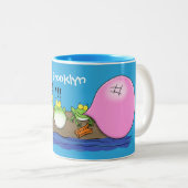 かわいいおもしろいカエルのバブルガム漫画イラストレーション ツートーンマグカップ (正面右)